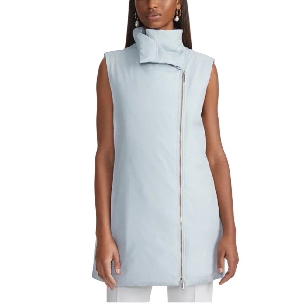 NWT Lafayette 148 New York Asymmetric Goose Down Zip Vest Light Blue Medium